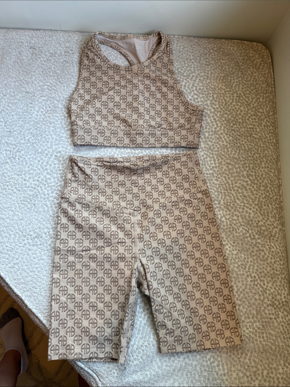 Beige Monogram High-Rise Bike Shorts & Crop Tank Set